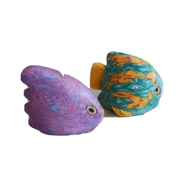 2 Candles Angel Clown Fish Romantic Kissing Lips Colorful Tropical 1970s Collect - Picture 2 of 16